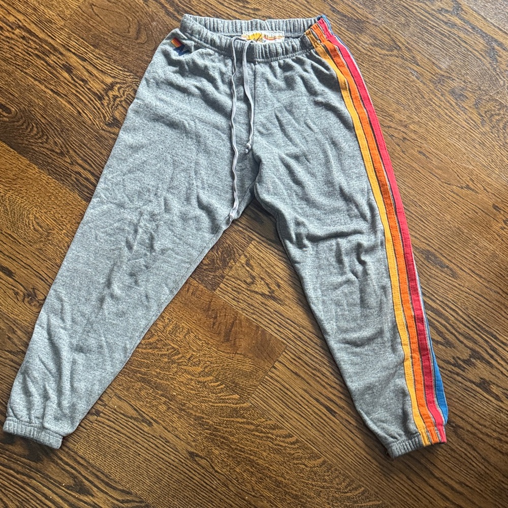 Aviator Nation Gray Joggers with Orange and Yellow Accents